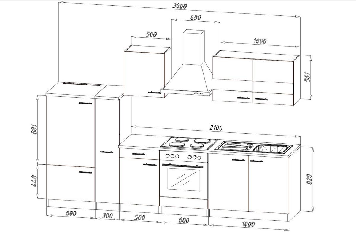 Küchenleerblock LBKB300ESG Grau/Eiche ca. 300 cm - Edelstahlfarben/Eichefarben, Basics, Holzwerkstoff/Metall (300cm) - Respekta
