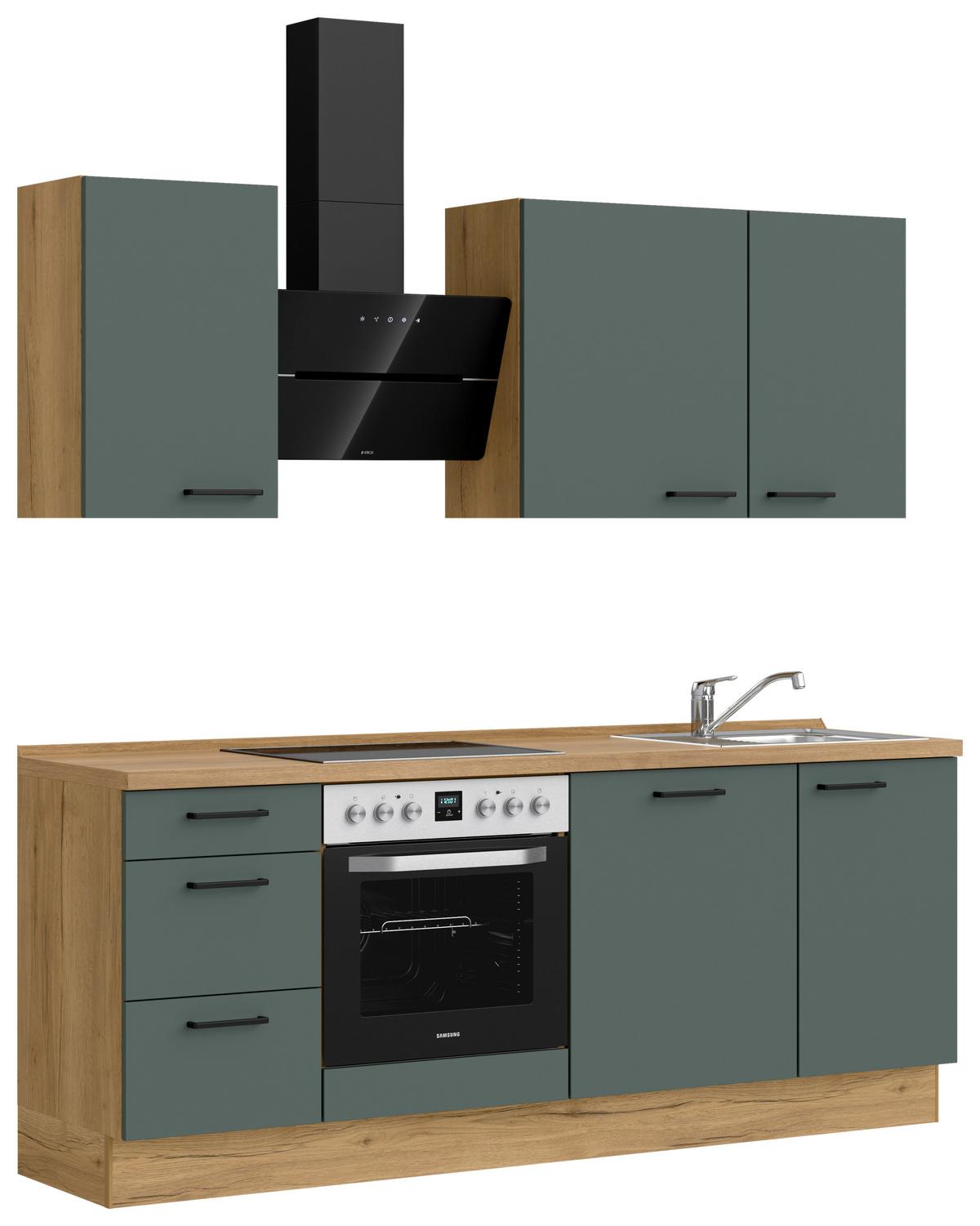 Küchenblock Easytouch High m. Geräten Dunkelgrün - Dunkelgrün/Eichefarben, MODERN, Holzwerkstoff/Metall (210cm) - Nobilia
