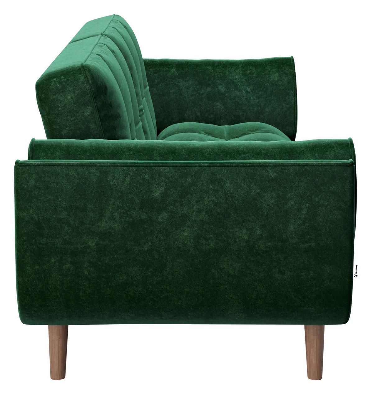 PLAYBOY 2-Sitzer-Sofa Scarlett Grün Samt m. Schlaffunkt. - Walnussfarben/Grün, KONVENTIONELL, Holz/Textil (215/81,5/84,5cm) - Playboy