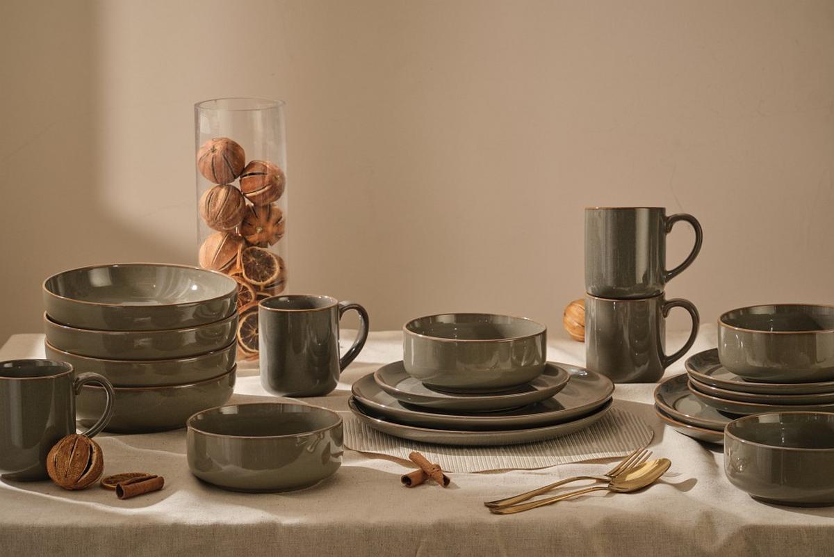 SERWIS OBIADOWO-ŚNIADANIOWY MARBELLA - brązowy, Trend, ceramika - Novel