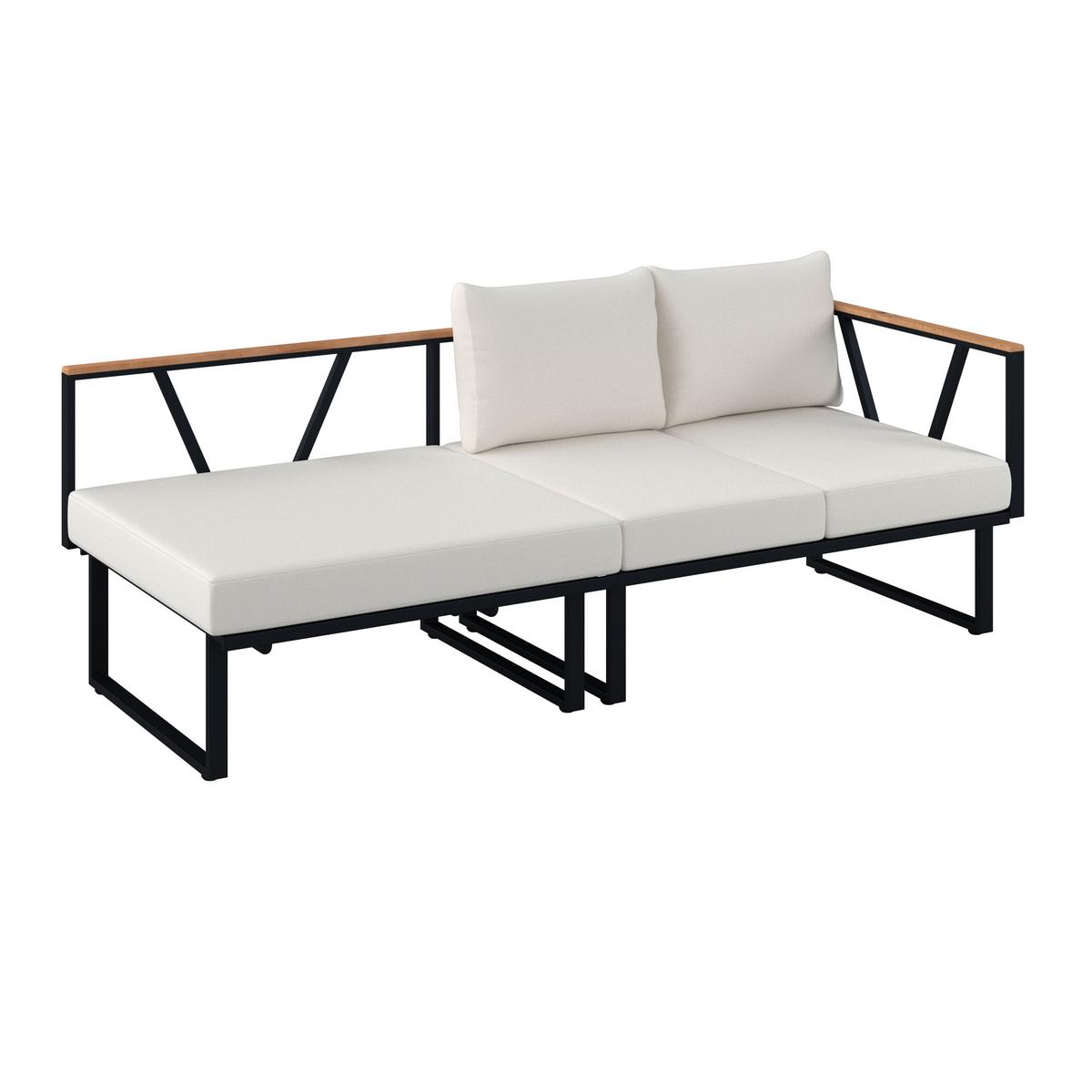 Loungegarnitur Loretta Creme Metall/Holz/Outdoorstoff - Creme/Schwarz, MODERN, Holz/Textil (80/75/80cm) - Bessagi Garden