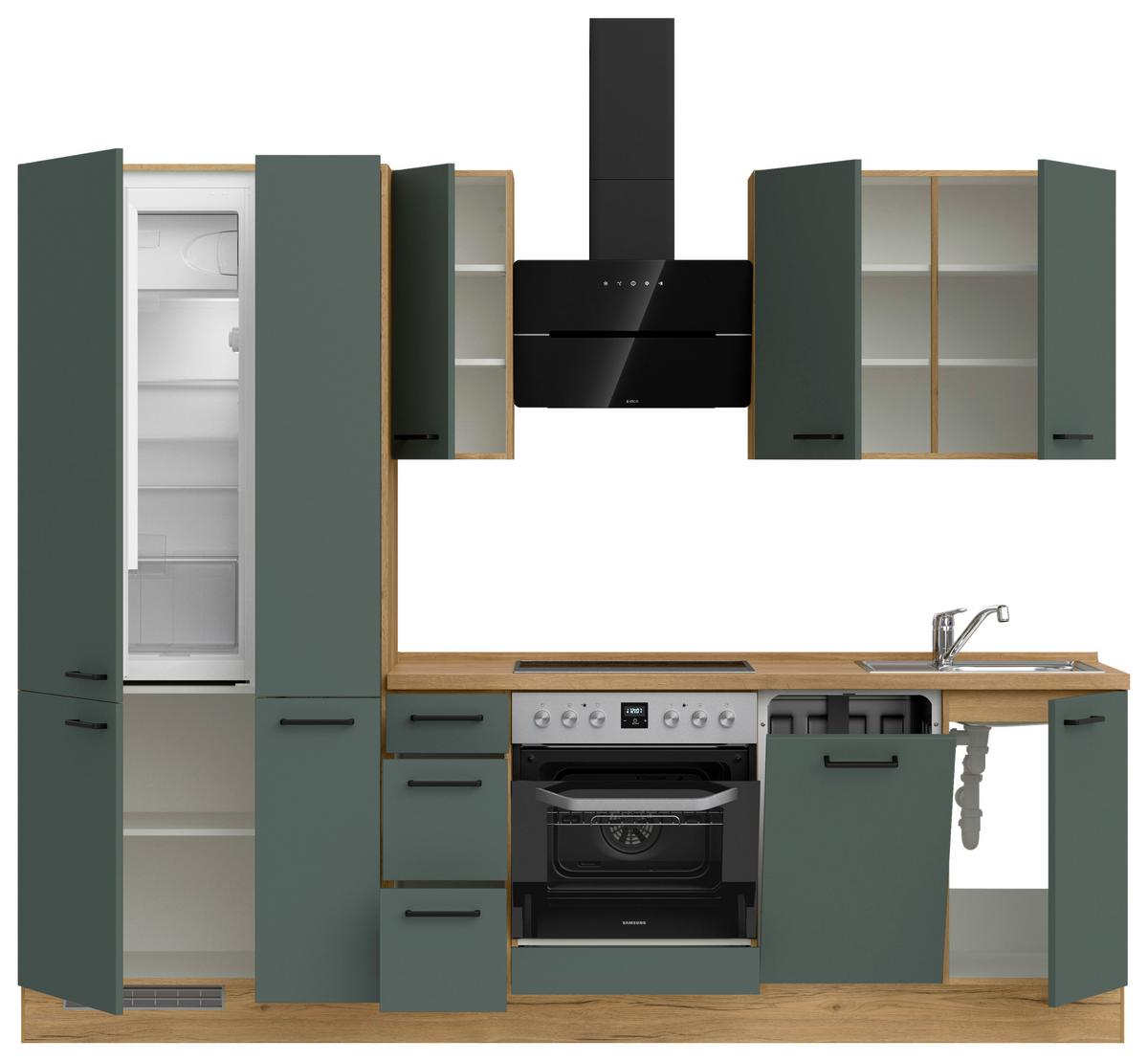 Küchenblock Easytouch High m. Geräten Dunkelgrün - Dunkelgrün/Eichefarben, MODERN, Holzwerkstoff/Metall (270cm) - Nobilia