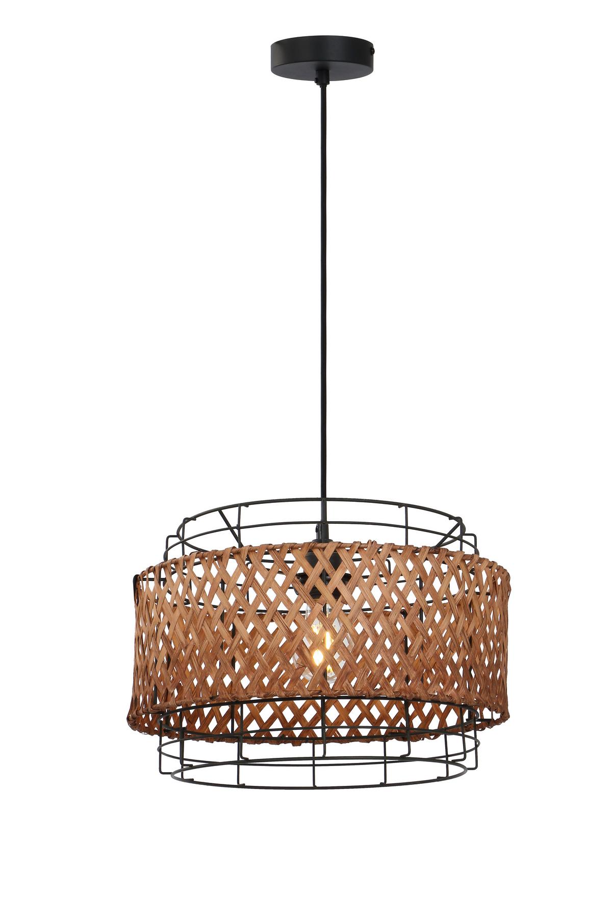 Hängeleuchte Gina in Schwarz max. 40 Watt - Dunkelbraun/Schwarz, Basics, Naturmaterialien/Metall (35/120cm) - Globo