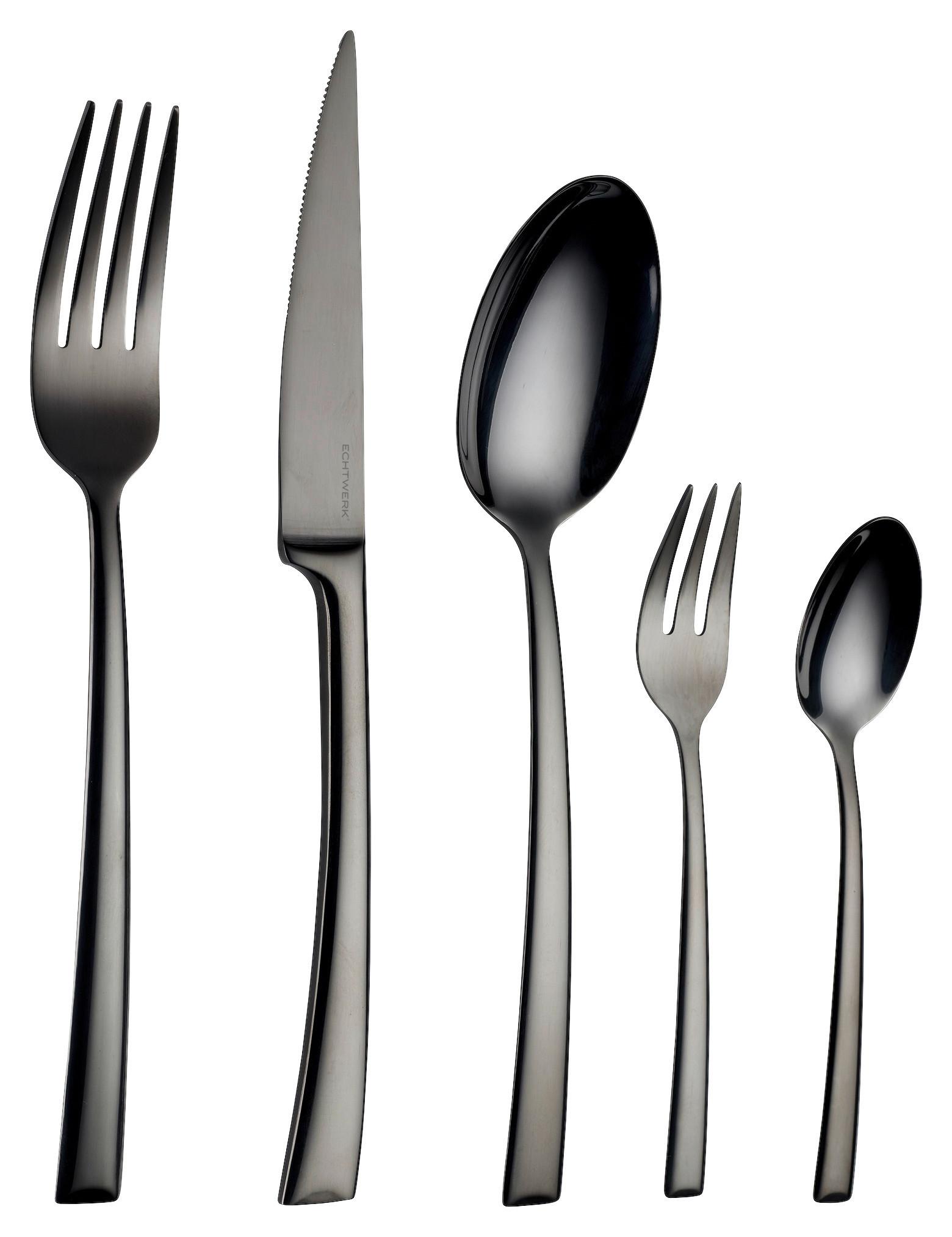 Jedilni Pribor Avelino, 30-Delni - črna/visoki sijaj, Design, kovina (35,5/25,5/5cm) - Echtwerk