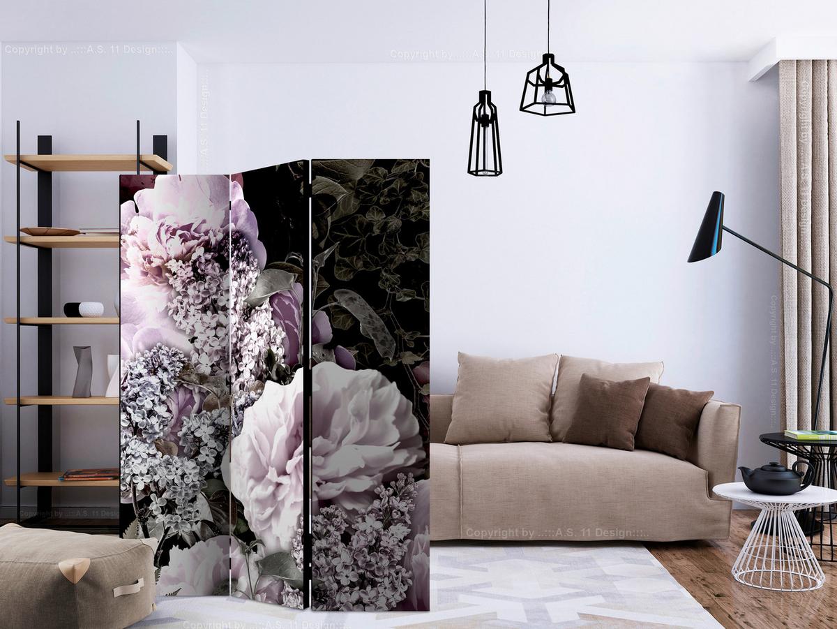 Paravan Vintage Garden, 3-Delni, Dvostranski - magenta/barve bezga, Basics, tekstil/les (135/172/3cm) - artgeist