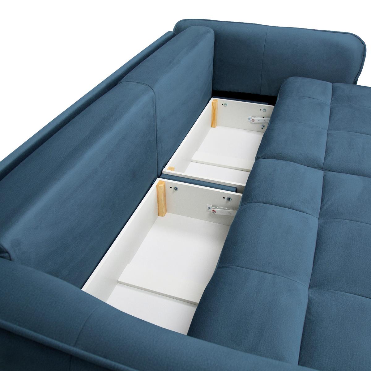 Canapea extensibila BOMBEI - petrol/gri, Modern, lemn/textil (243/94/125cm) - Premium Living