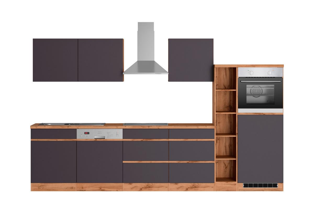 Küchenzeile Turin mit Geräten ca. 330 cm Grau/Wotan Eiche - Eiche Wotan/Grau, Design, Holzwerkstoff (330cm) - Held