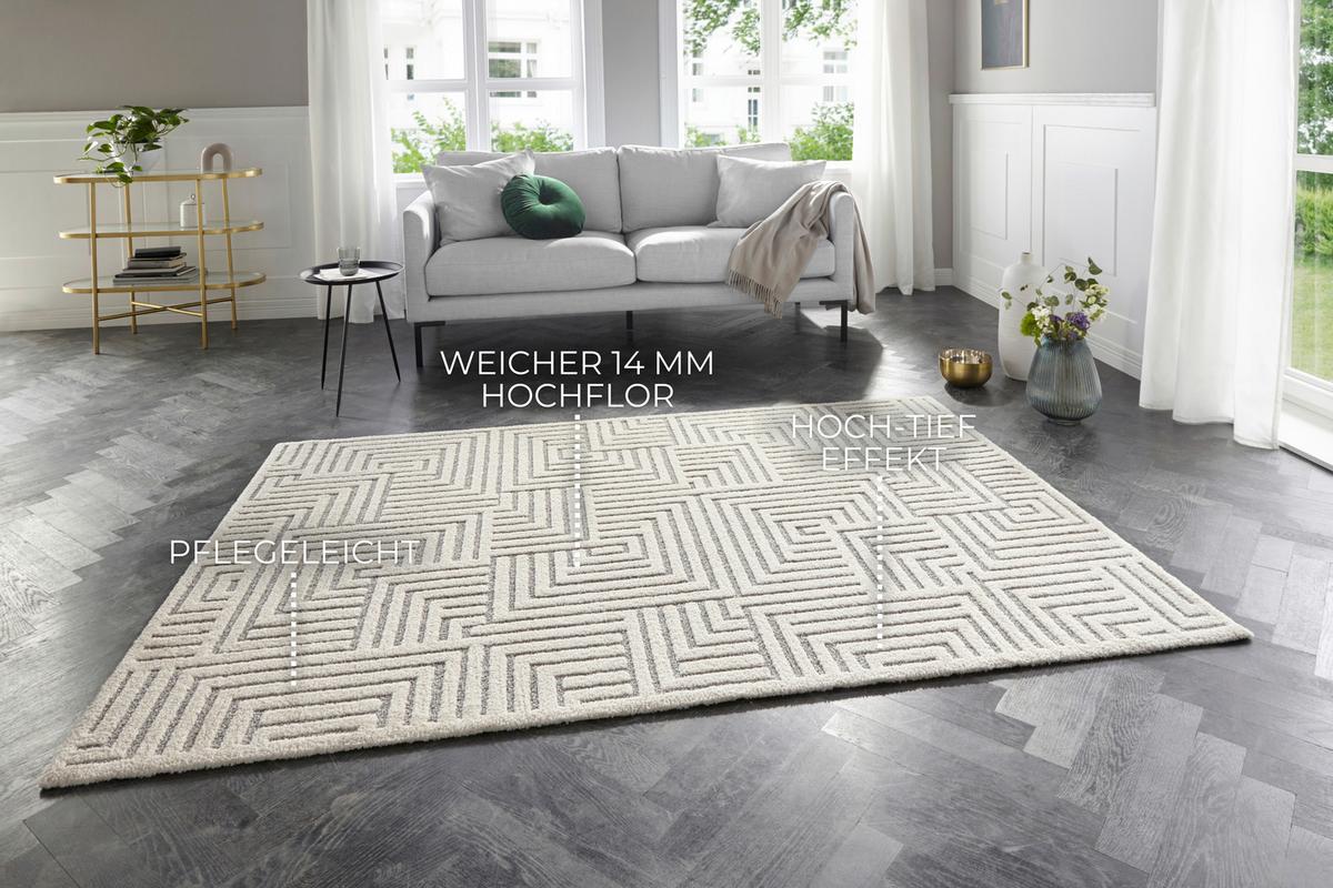 Hochflorteppich Manipu Creme/Grau ca. 80x150cm - Creme/Grau, Basics, Kunststoff (80/150cm) - Hanse Home