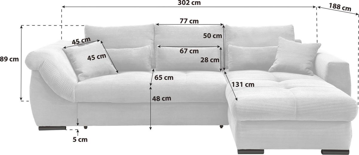 Wohnlandschaft Frederico Hellblau Cord - Chromfarben/Hellblau, MODERN, Holz/Textil (302/188cm) - MID.YOU