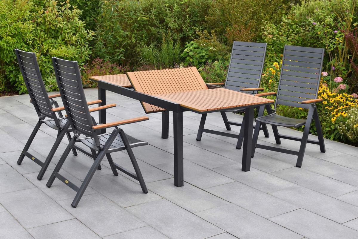 Gartentischgruppe Astros 5-tlg. Graphitfarben - Graphitfarben/Naturfarben, KONVENTIONELL, Kunststoff/Metall - Gardenson