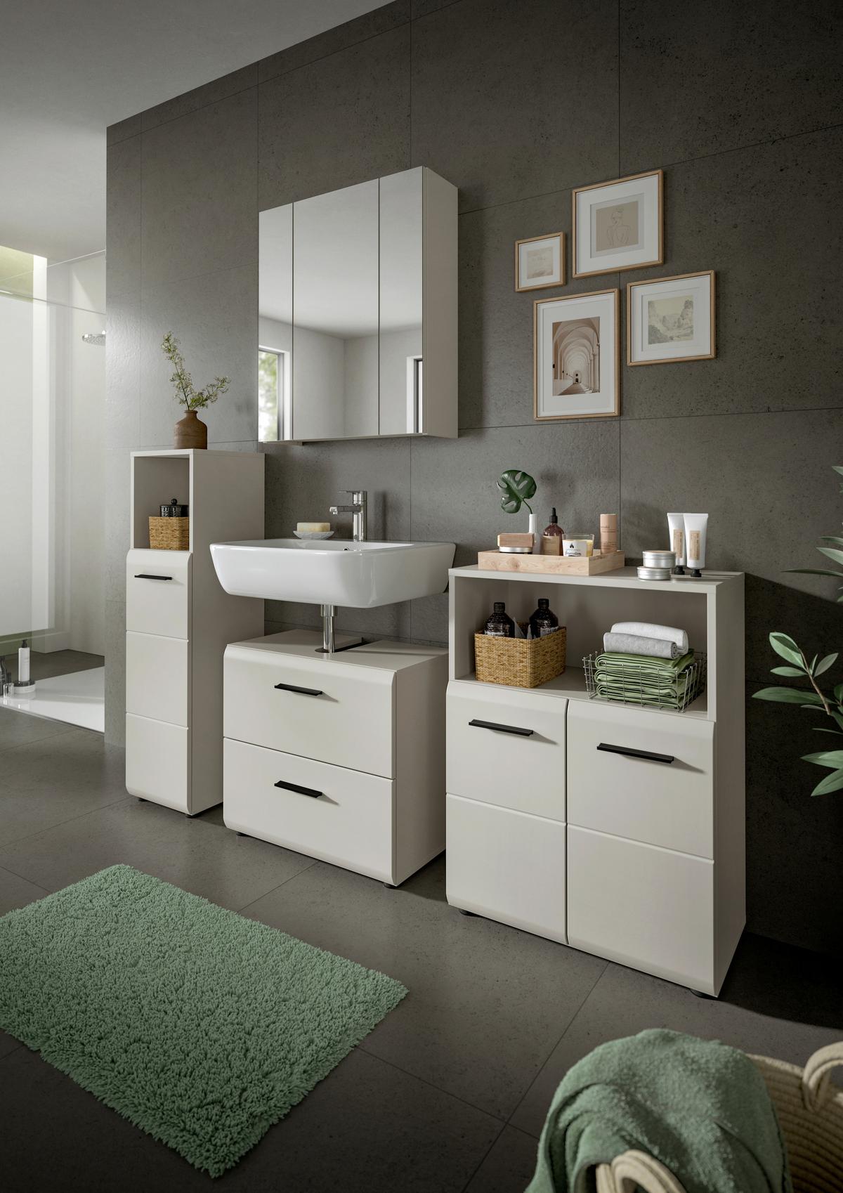 Badezimmer Ice Kaschmir 2-teilig - Kaschmir/Schwarz, Trend, Glas/Holzwerkstoff (60cm) - MID.YOU