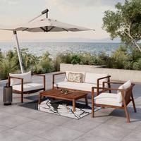 Loungegarnitur Pia Weiß Akazie/Outdoorstoff - Naturfarben/Akaziefarben, MODERN, Holz/Textil (150/70/79cm) - Bessagi Garden