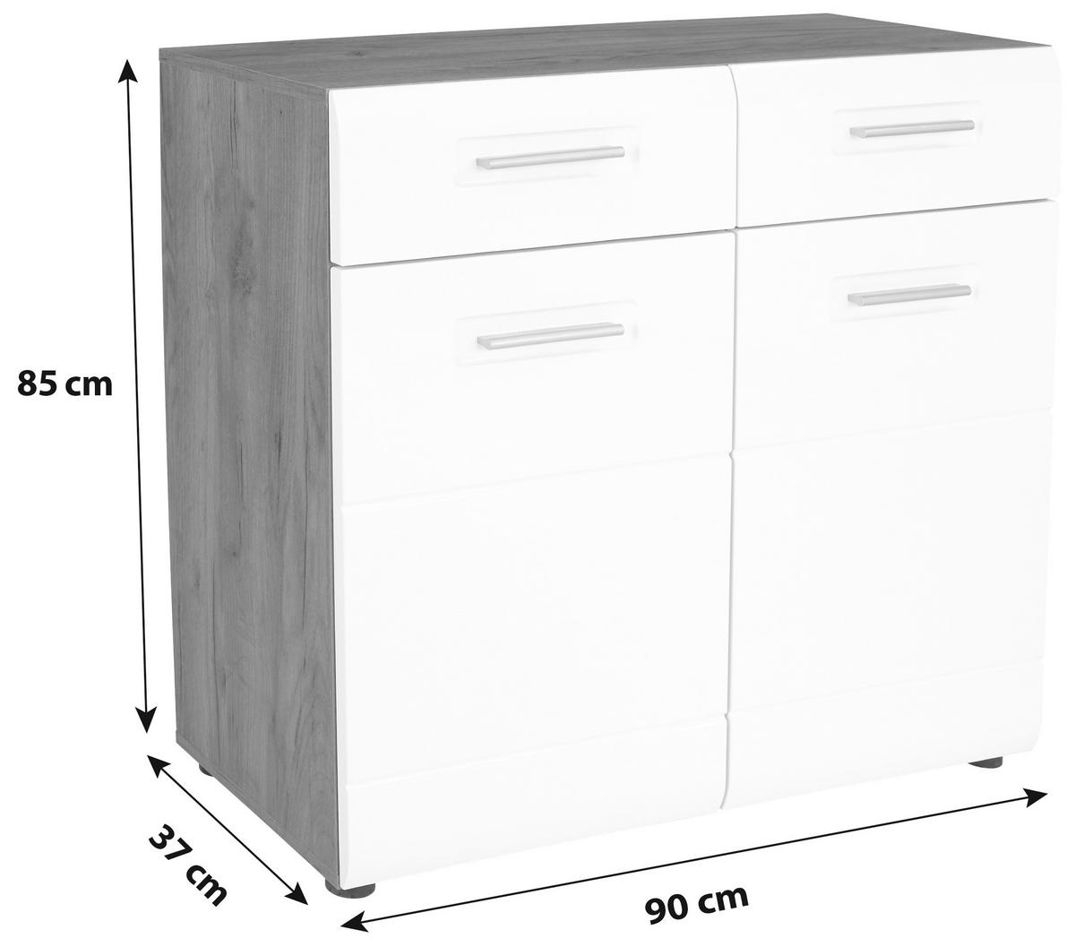 Komoda Avensis New, Bela, Barva Hrasta - črna/barve hrasta, Konvencionalno, umetna masa/leseni material (90/85,4/37cm) - Mömax