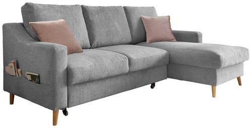 Wohnlandschaft Valentina Grau Mikrofaser - Dunkelrosa/Naturfarben, Design, Holz/Textil (228/150cm) - MID.YOU