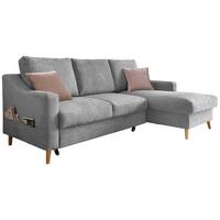 Wohnlandschaft Valentina Grau Mikrofaser - Dunkelrosa/Naturfarben, Design, Holz/Textil (228/150cm) - MID.YOU