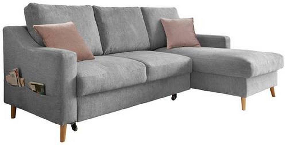 Wohnlandschaft Valentina Grau Mikrofaser - Dunkelrosa/Naturfarben, Design, Holz/Textil (228/150cm) - MID.YOU