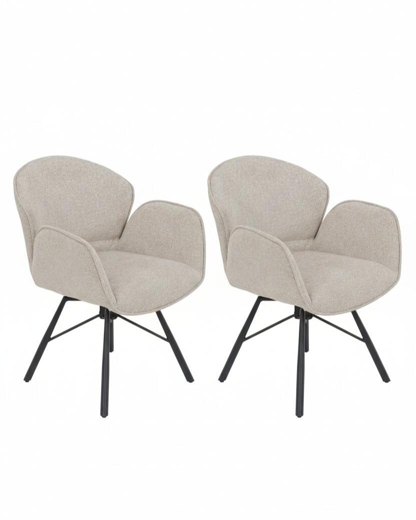 ARMLEHNSTUHL-SET BRISTOL S 2ER-SET - Beige/Schwarz, MODERN, Textil/Metall (62/83/66cm) - MID.YOU