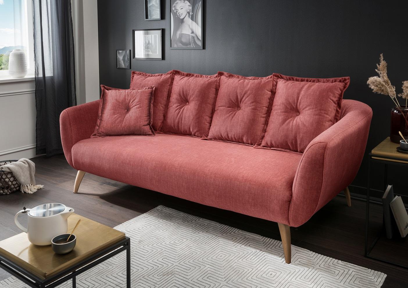 3-Sitzer-Sofa Baggio Koralle Velours - Koralle/Buchefarben, MODERN, Holz/Textil (236/94/103cm) - Livetastic