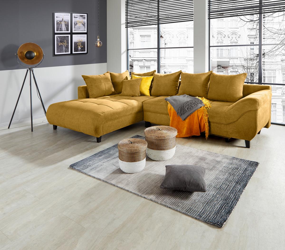 Kutna Garnitura Mendoza - boje senfa/crna, Design, tekstil/drvo (197/309cm) - Modern Living
