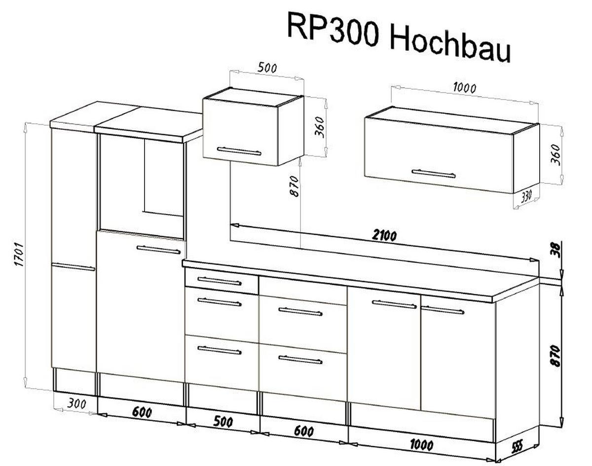 Küchenzeile mit Geräte Weiß Hochgl/Eiche Grau B: ca. 300cm - Edelstahlfarben/Eichefarben, Basics, Holzwerkstoff/Metall (300cm) - Respekta