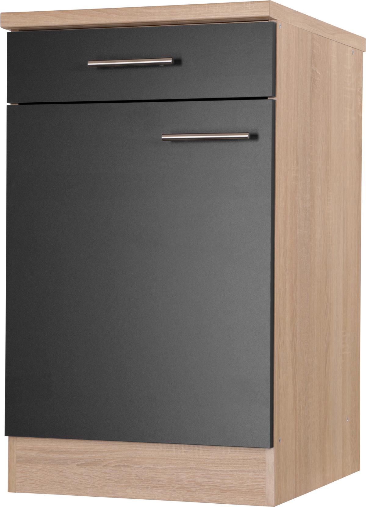 Kuhinjska Spodnja Omarica Merle, Barva Hrasta, Črna - srebrne barve/črna, Basics, kovina/leseni material (50/84,8/60cm) - Respekta