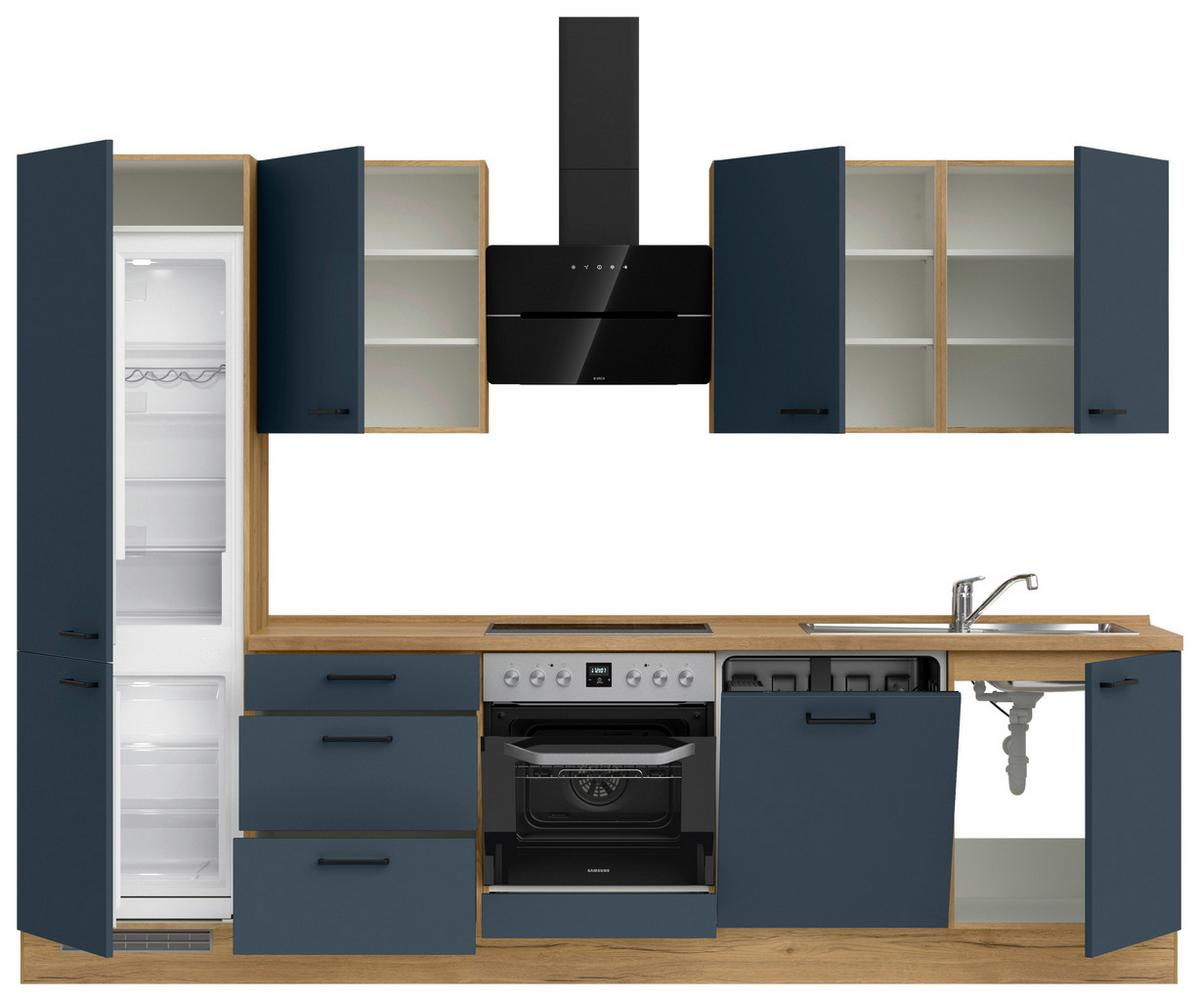 Küchenblock Easytouch High m. Geräten Dunkelblau - Eichefarben/Schwarz, MODERN, Holzwerkstoff/Metall (300cm) - Nobilia
