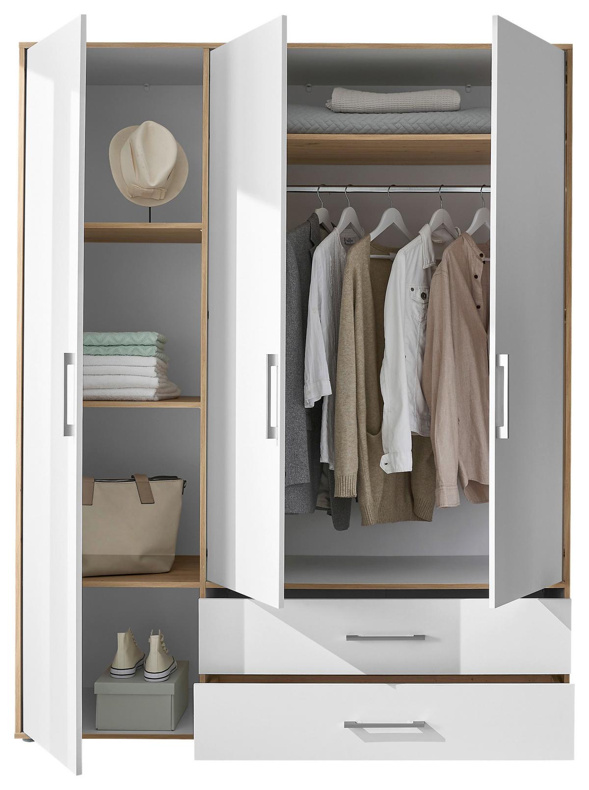 Kleiderschrank Lembo Weiß/Eiche Artisan - Alufarben/Weiß, KONVENTIONELL, Holzwerkstoff/Kunststoff (155/195/60cm) - Based