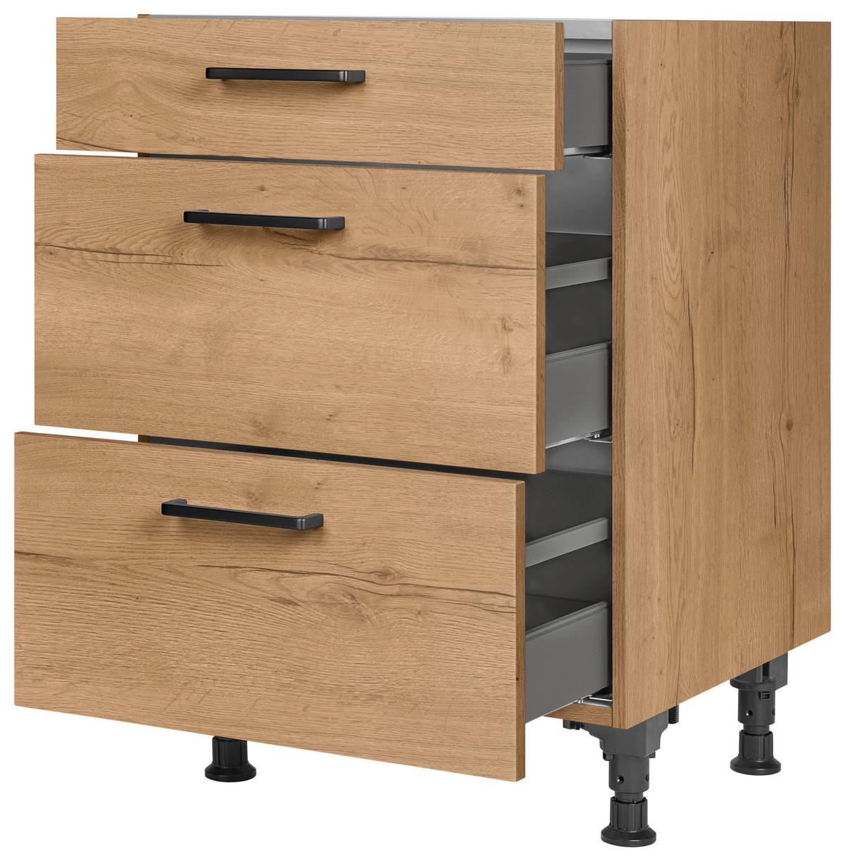Schubkastenunterschrank Structura Eiche - Eichefarben/Schwarz, MODERN, Holzwerkstoff/Metall (60/87/56cm) - Nobilia