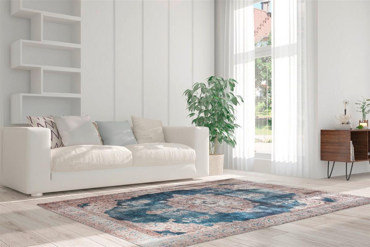 FLACHWEBETEPPICH VINTAGE 8400 CREME / BLAU - Blau/Creme, Konventionell, Textil (140/200cm) - Kayoom