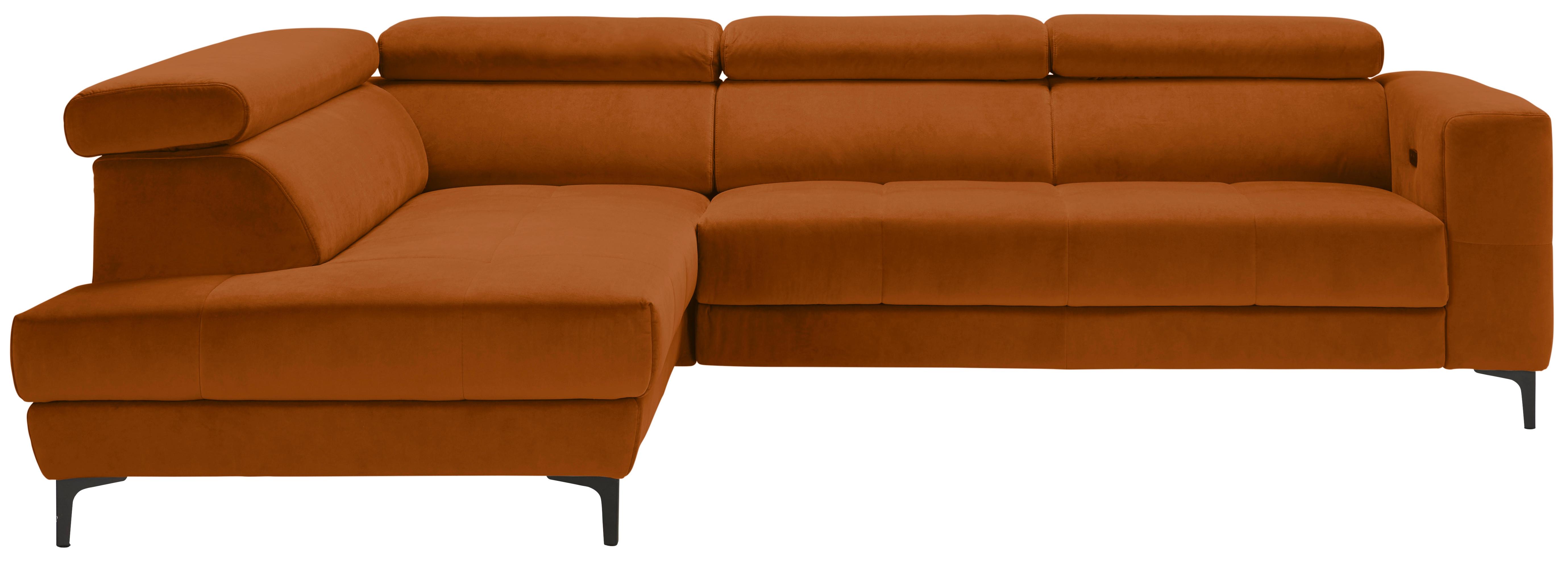 Ecksofa Emma links Orange - Schwarz/Orange, MODERN, Textil (210/301cm) - Premium Living