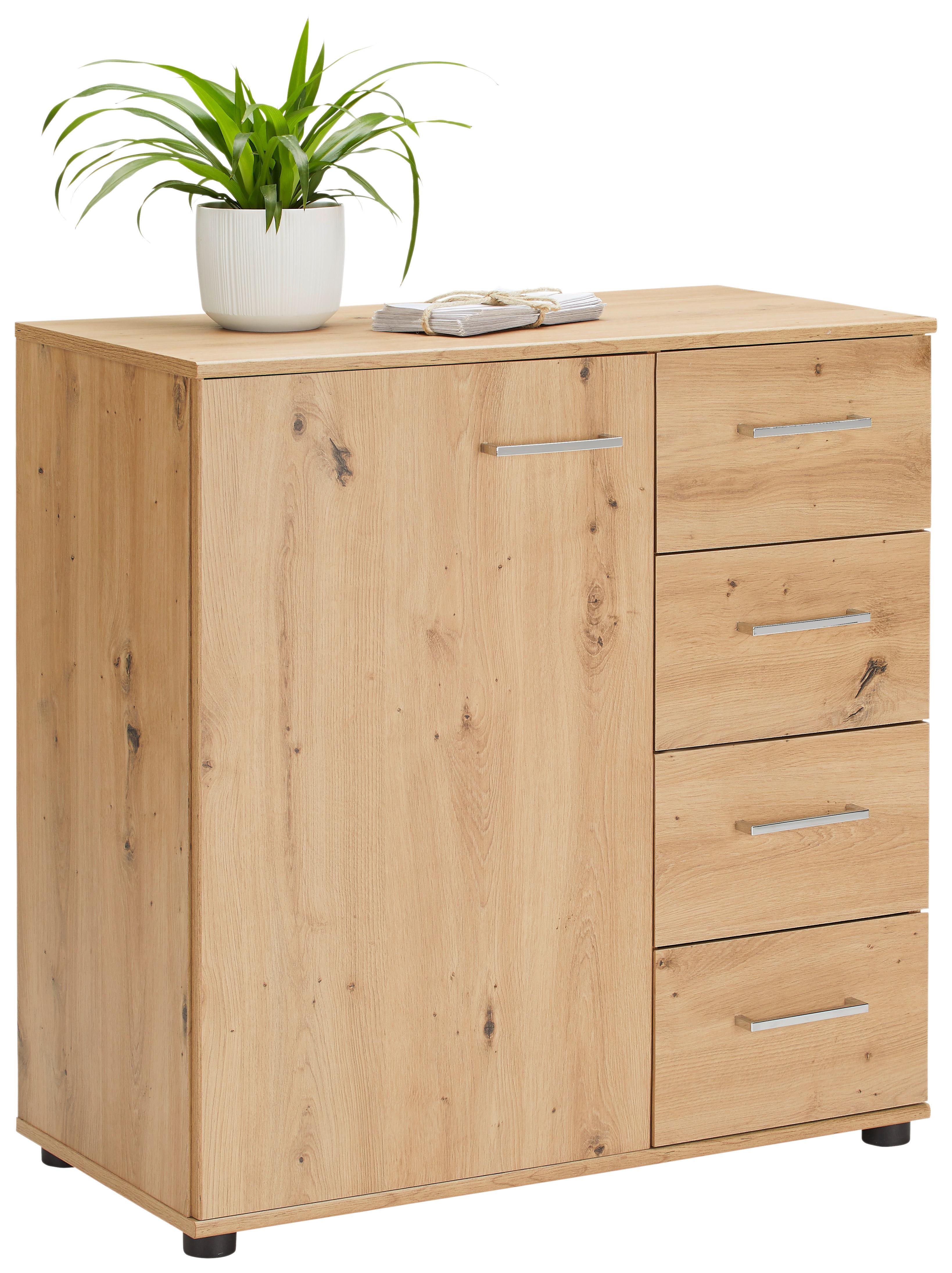 Komód Tölgy Szín 1 Ajtó 4 Fiók Anna - krómszínű/tölgyfa színű, Konventionell, műanyag/faalapú anyag (81/83/41cm) - Mömax