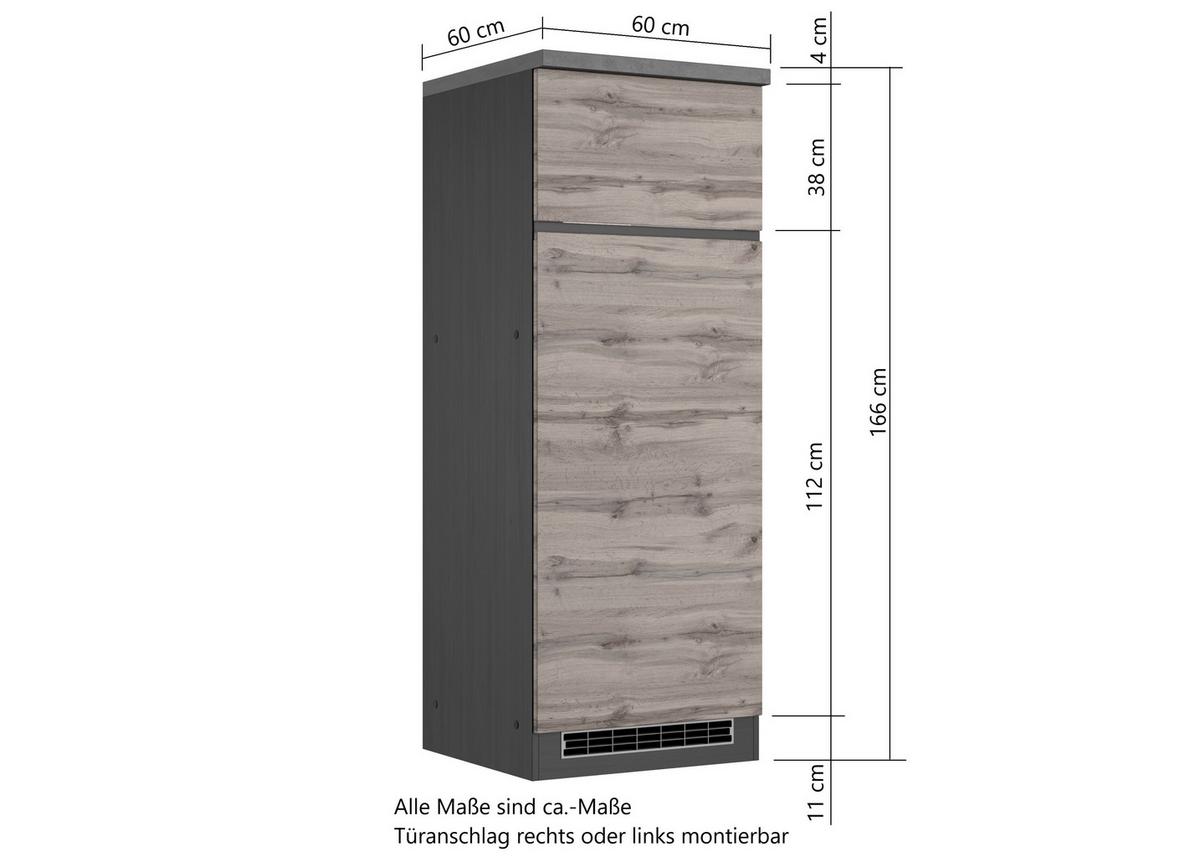 Geräteumbauschrank Turin ca. 60x166 cm Grau/Eiche - Eiche Wotan/Grau, Design, Holzwerkstoff (60/166/60cm) - Held