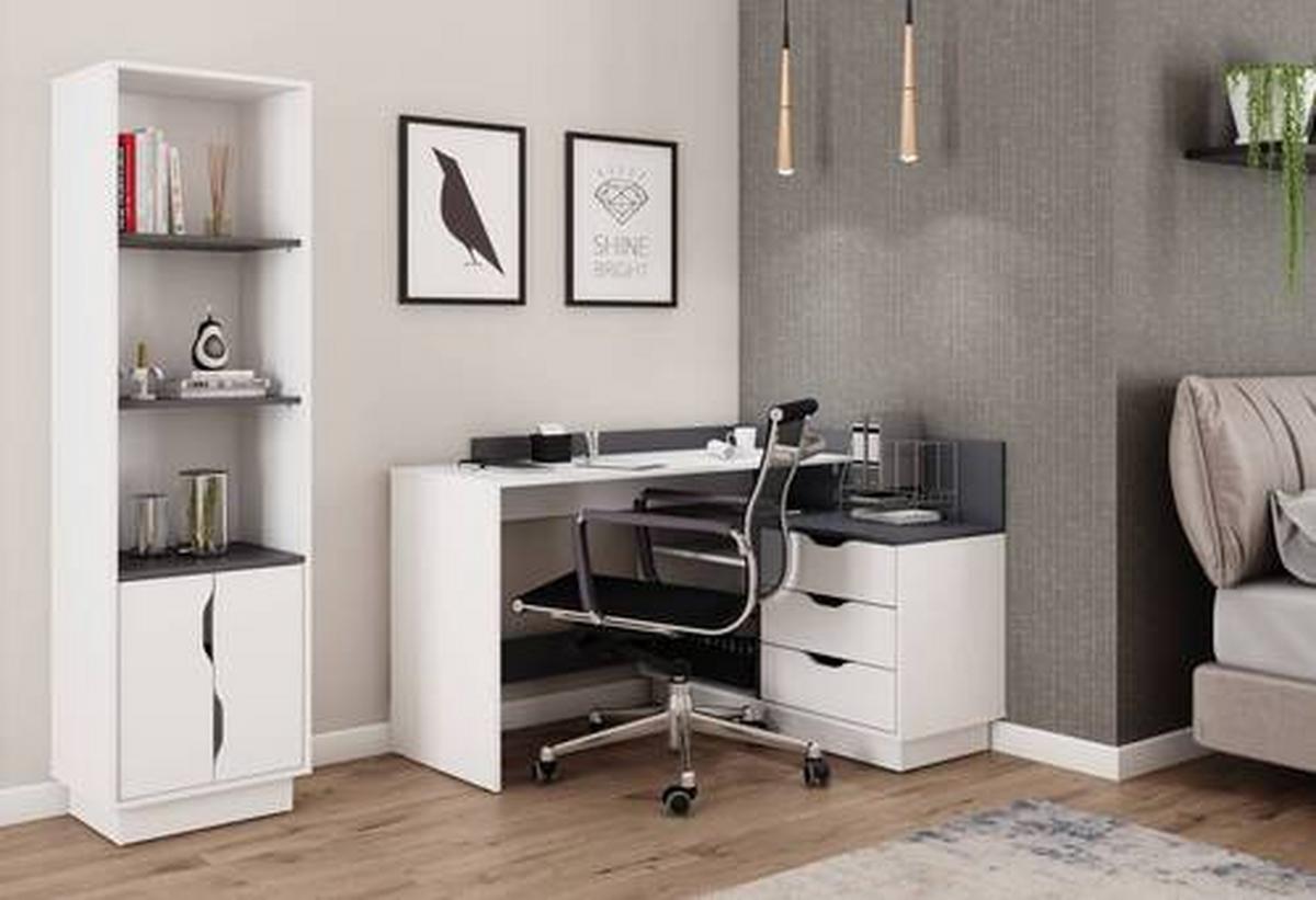 Eckschreibtisch Belfast Schwarz/Weiß ca. 129x105x84cm - Schwarz/Weiß, LIFESTYLE, Holzwerkstoff (129/105/84cm) - MID.YOU