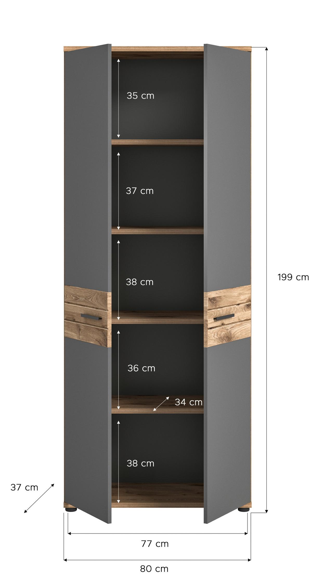 Aktenschrank Mason ca. 80x199 cm Eiche/Grau - Holzwerkstoff (80/199/37cm) - MID.YOU