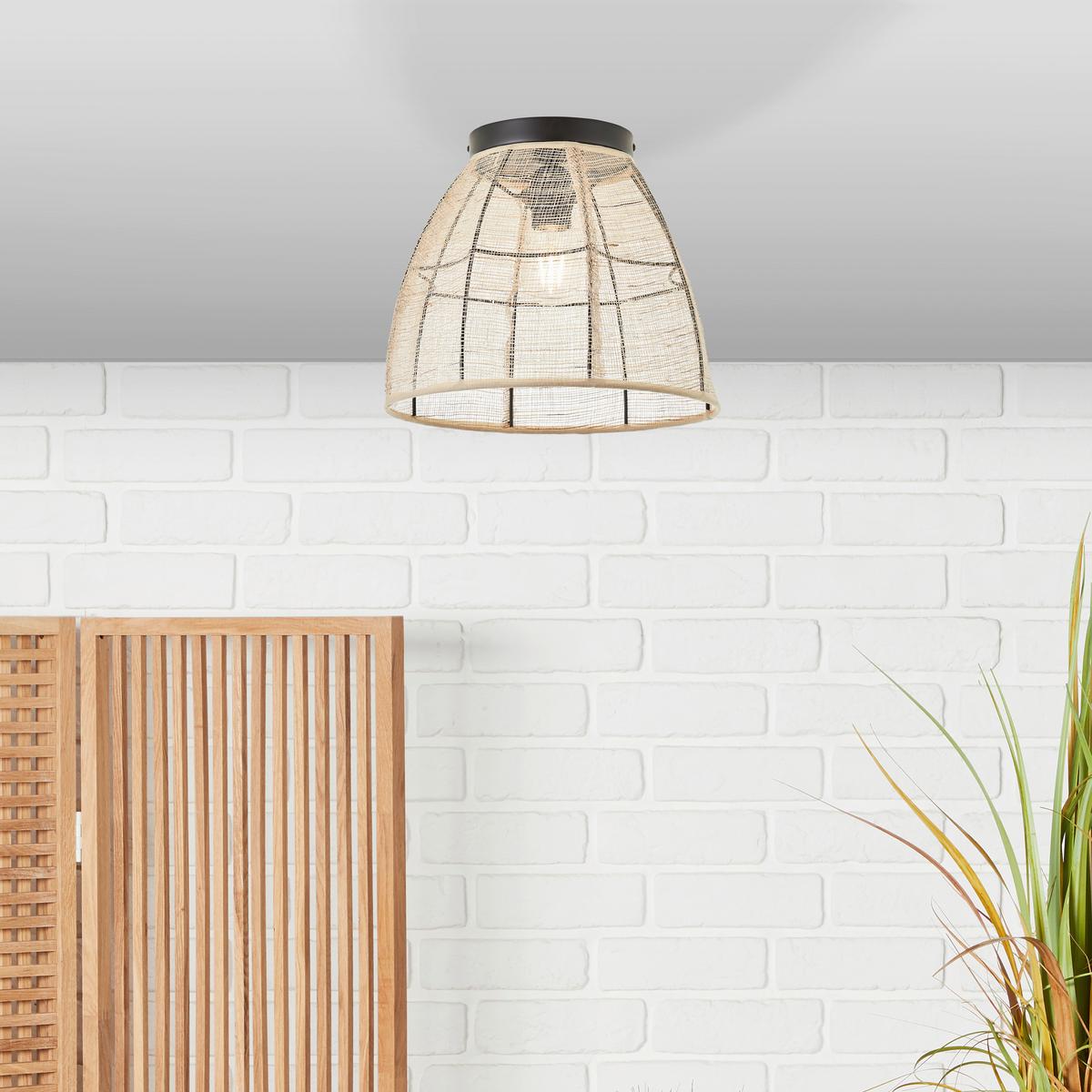 Deckenleuchte Tanah Naturfarben/Schwarz max.42Watt - Schwarz/Naturfarben, KONVENTIONELL, Textil/Metall (32/25cm) - Brilliant