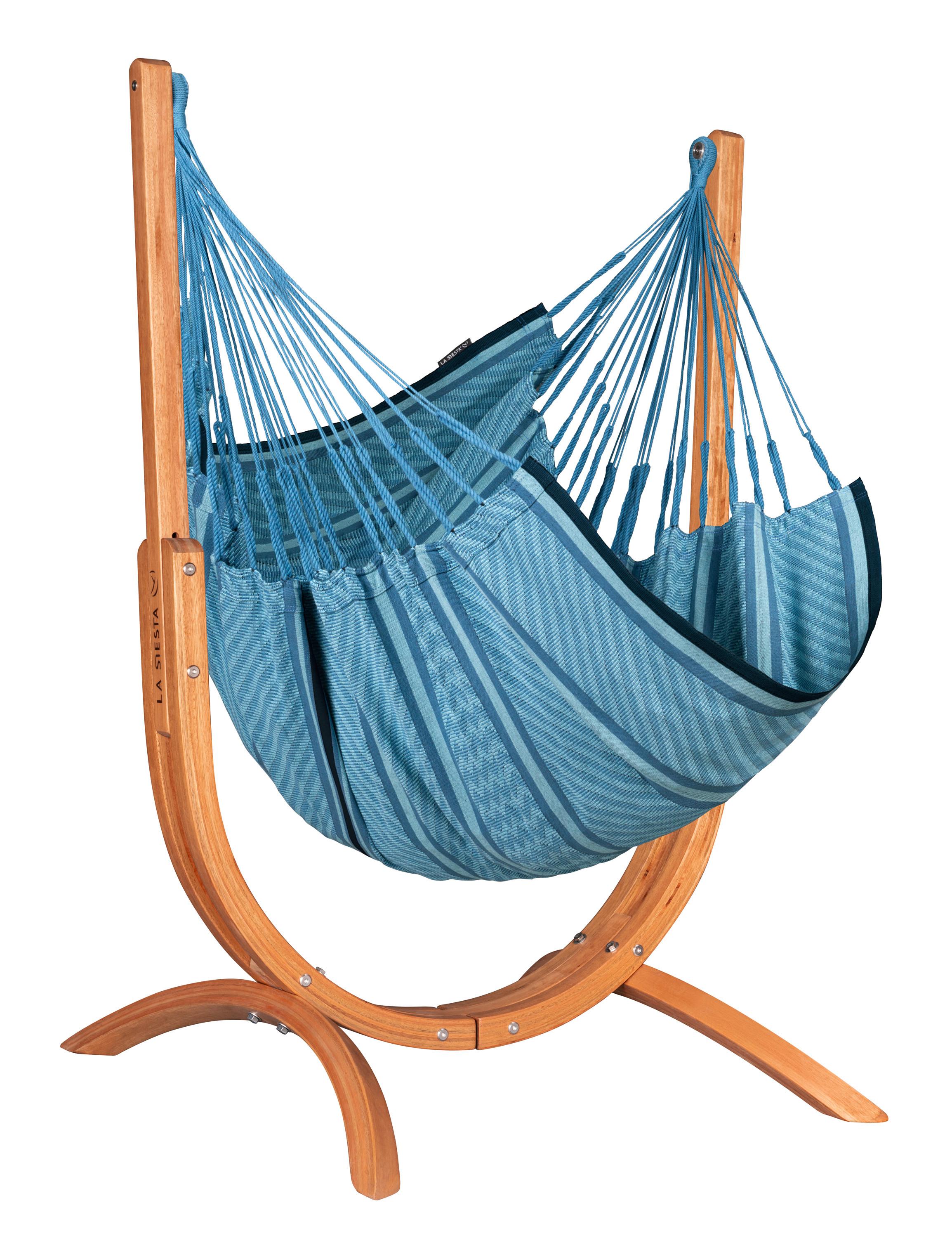 Hängematte Hammock Chair and Stand Blau inkl. Gestell - Blau/Eukalyptusholzfarben, KONVENTIONELL, Holz/Textil (100/152/92cm) - La Siesta