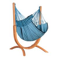 Hängematte Hammock Chair and Stand Blau inkl. Gestell - Blau/Eukalyptusholzfarben, KONVENTIONELL, Holz/Textil (100/152/92cm) - La Siesta