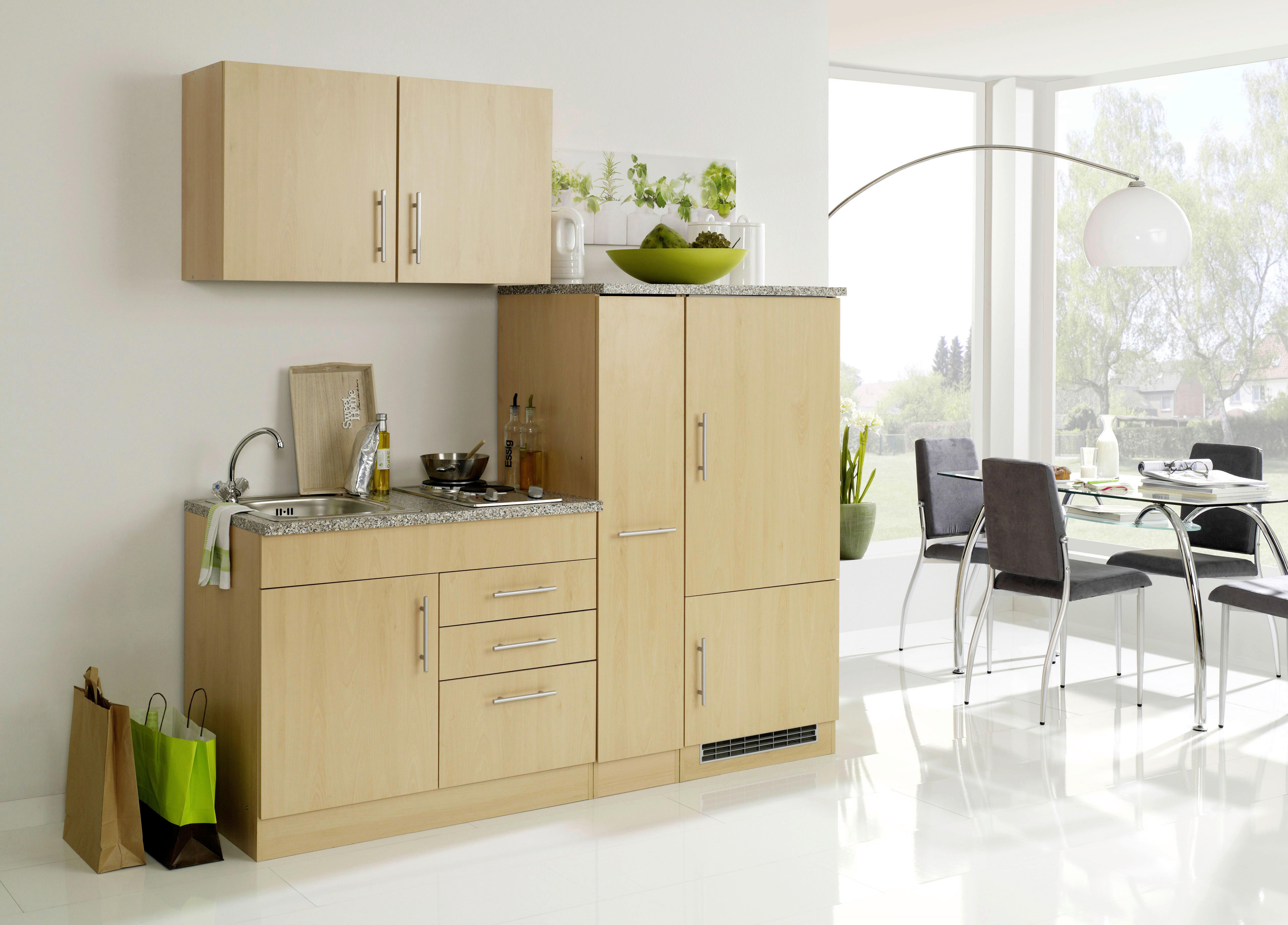 Küchenblock Toronto II m. Geräten Buche - Chromfarben/Buchefarben, MODERN, Holzwerkstoff/Metall (190cm) - Held