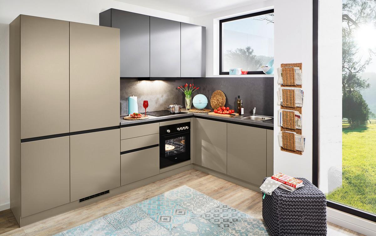 Eckküche inkl. 4 E-Geräte Win in Anthrazit/Cremegrau - Anthrazit/Creme, MODERN, Holzwerkstoff (290/185cm) - Express-Kuechen