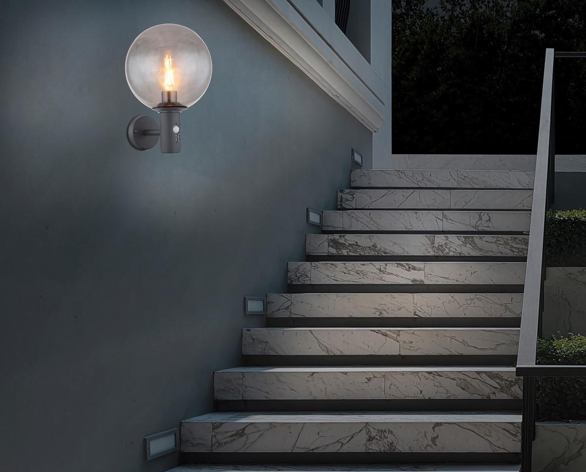 LED-AUSSENLEUCHTE 31865SLMDS - Anthrazit, Konventionell, Glas/Metall (25/37cm) - Globo