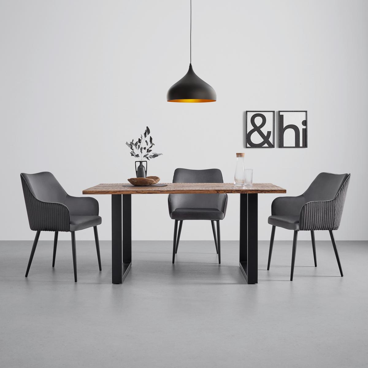 Esstisch Arya in Holz Akazie massiv ca. 160x85 cm - Schwarz/Akaziefarben, MODERN, Holz/Metall (160/85/76cm) - Bessagi Home