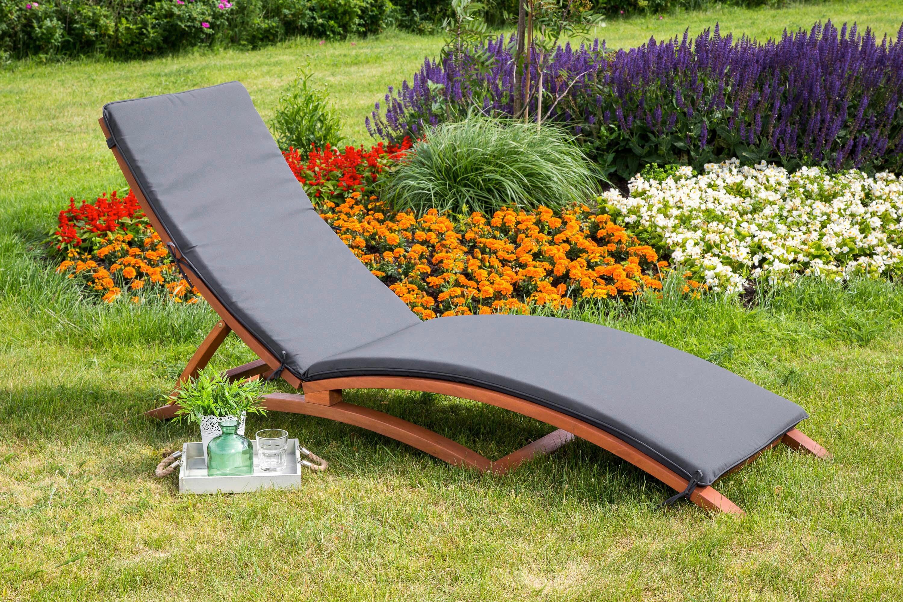 Vrtni Ležalnik Cuba, Siva, Z Blazino - barve lesa evkaliptusa/antracit, Konvencionalno, tekstil/les (60/105/208cm) - Gardenson