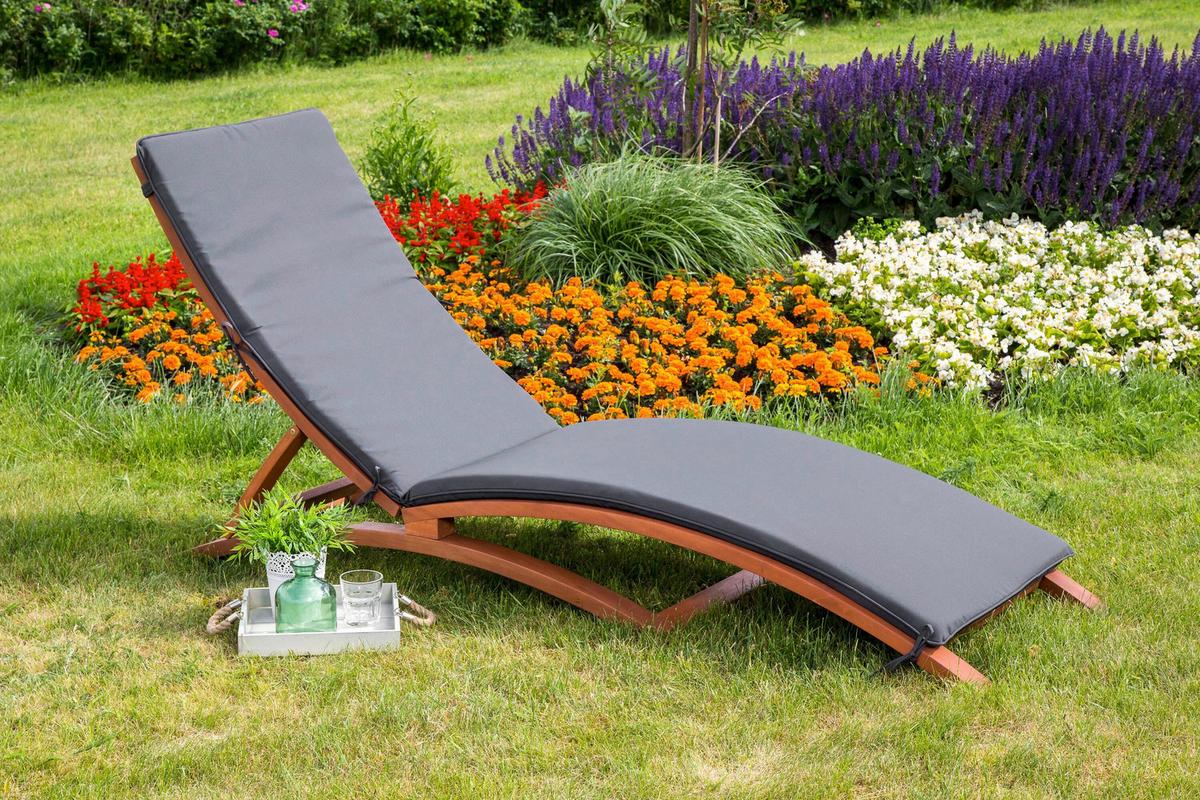 Vrtni Ležalnik Cuba, Siva, Z Blazino - barve lesa evkaliptusa/antracit, Konvencionalno, tekstil/les (60/105/208cm) - Gardenson