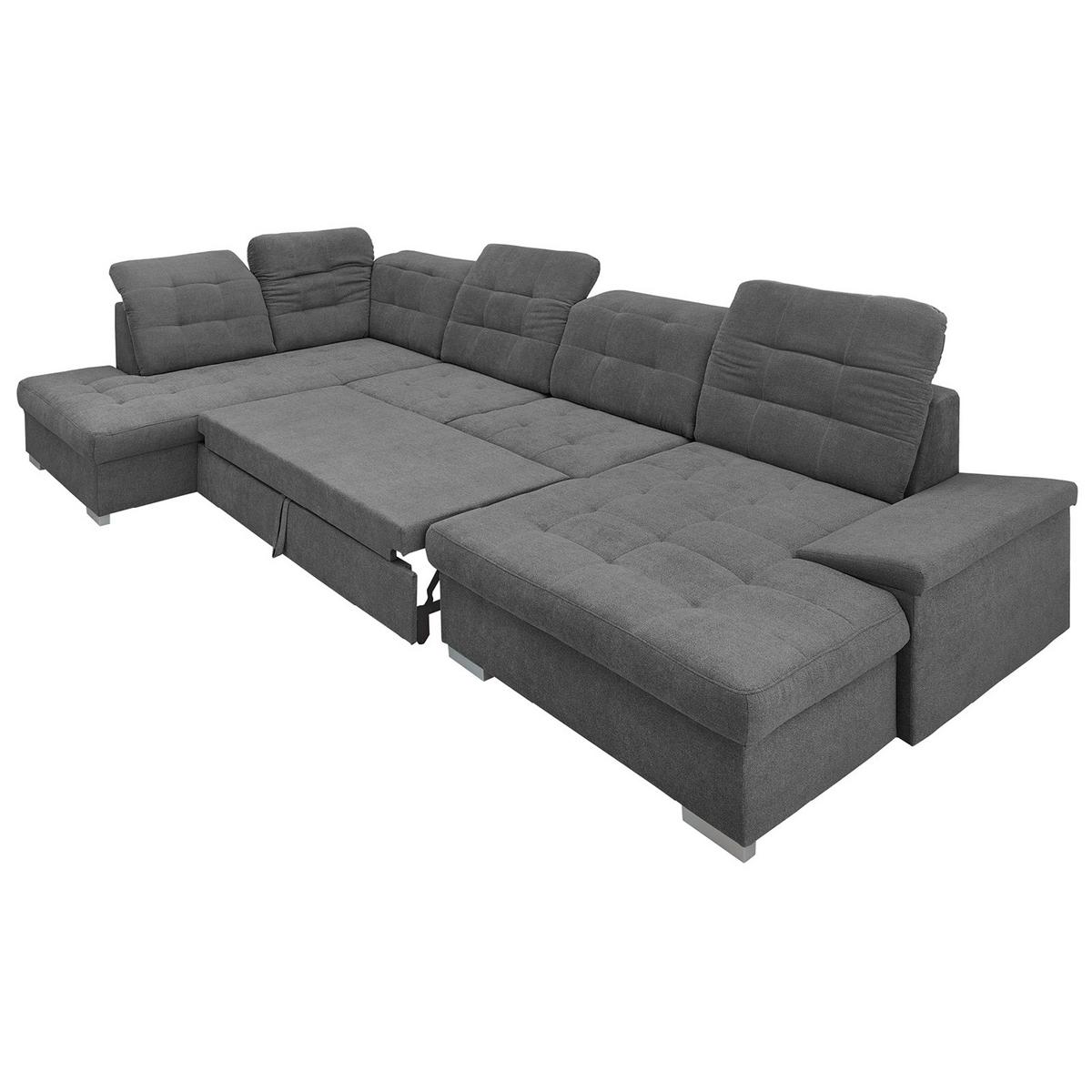 Wohnlandschaft Zira Anthrazit Nylon/Mikrofaser - Chromfarben/Anthrazit, Design, Holz/Kunststoff (169/330/212cm) - Livetastic