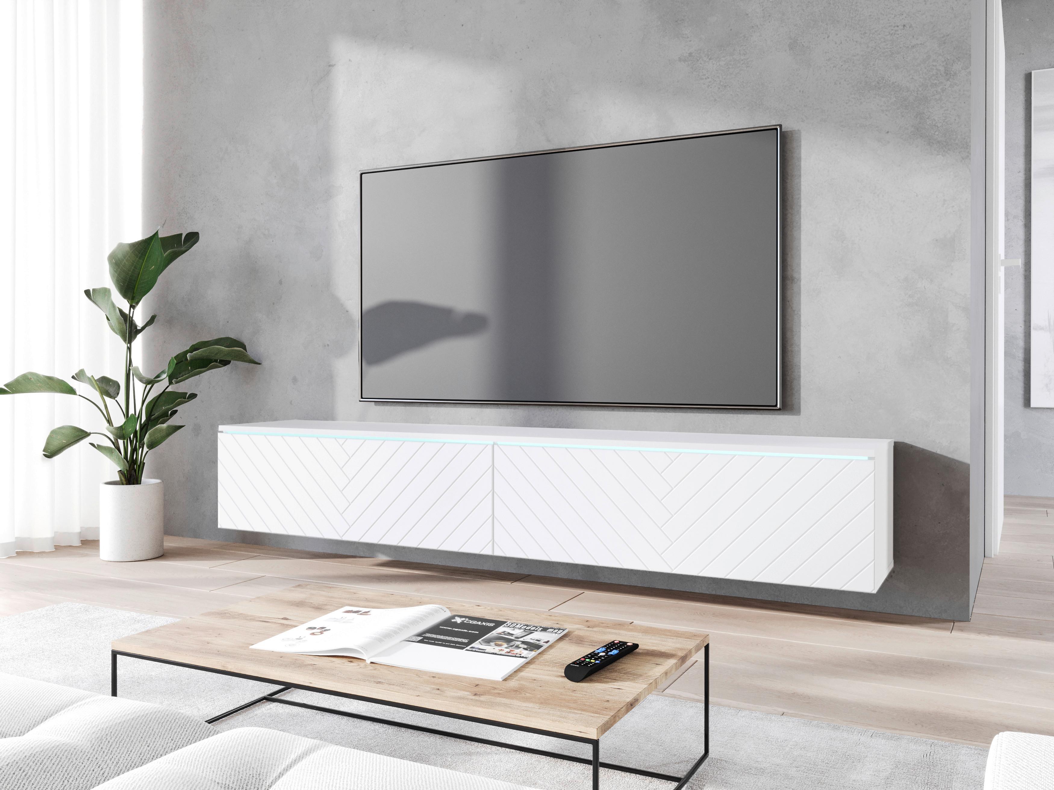 Lowboard ca. 180x30 cm mit LED Fischgräte Weiß - Weiß/Grau, Basics, Holzwerkstoff/Kunststoff (180/30/33cm) - P & B