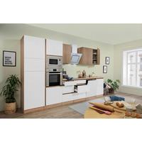 Küchenzeile Premium m. Geräte Weiß/Eiche B: ca. 345 cm - Eichefarben/Weiß Hochglanz, Basics, Holzwerkstoff (345cm) - Respekta