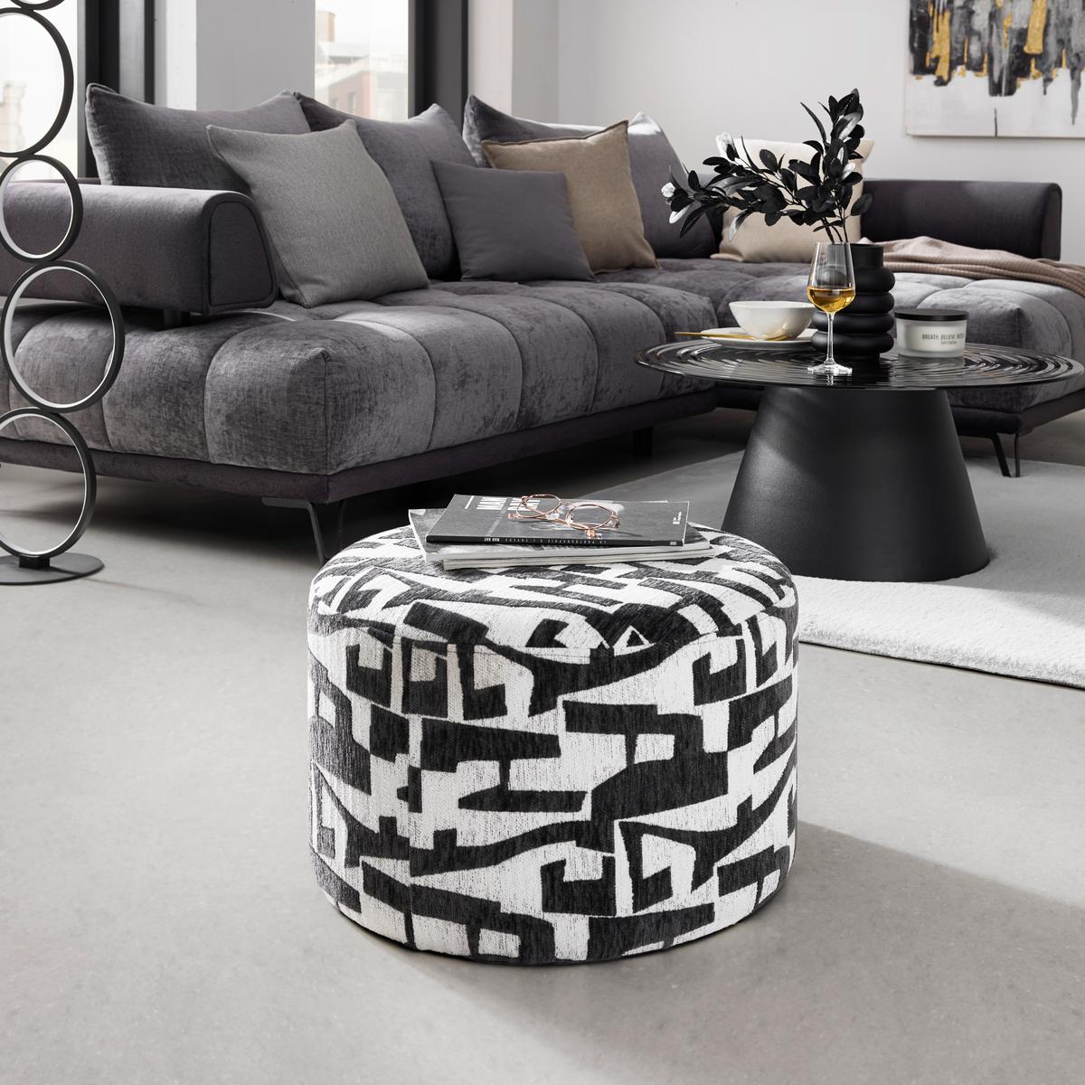 Hocker Mila Schwarz/Weiß - Schwarz/Weiß, LIFESTYLE, Holzwerkstoff/Textil (52/33/52cm) - Mömax