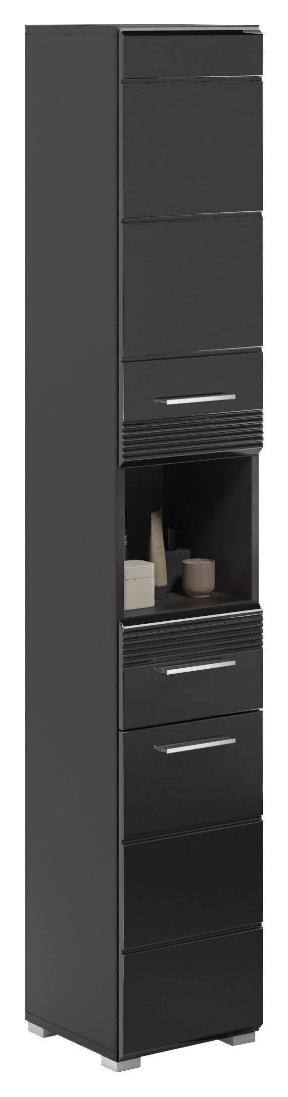 Hochschrank Linus ca. 30x181 cm Schwarz - Schwarz Hochglanz/Schwarz, MODERN, Holzwerkstoff/Kunststoff (30/181/30cm) - MID.YOU