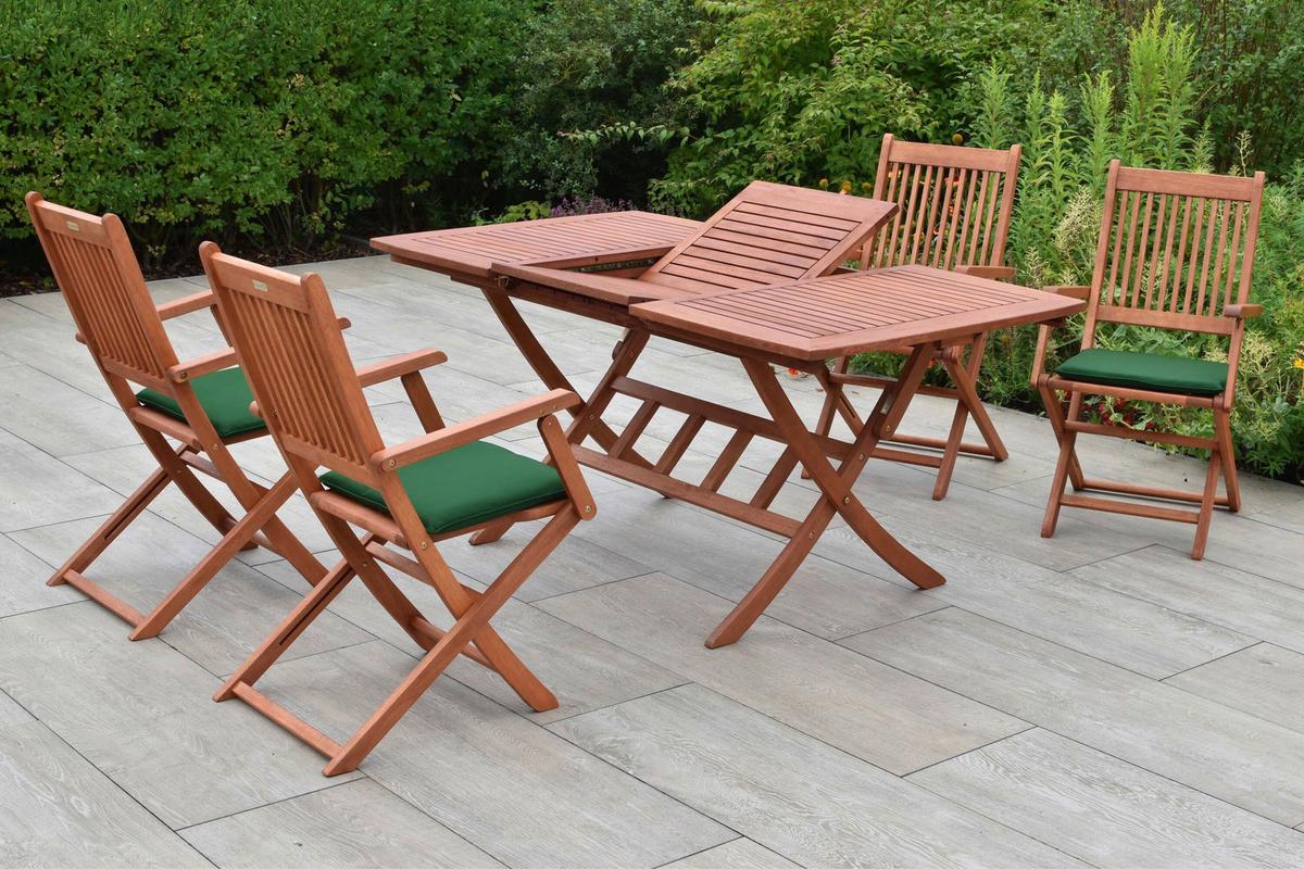 Gartentischgruppe Rio 9-tlg. Echtholz/Grün - Eukalyptusholzfarben/Grün, KONVENTIONELL, Holz/Textil - Gardenson