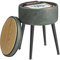 Hocker in Dunkelgrün/Schwarz aus Metall, Lederlook - Dunkelgrün/Creme, Trend, Holzwerkstoff/Textil (32/44/32cm) - MID.YOU